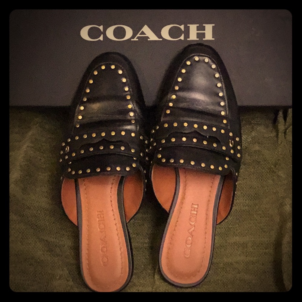 Coach loafer slide/mule- black with gold studs-6